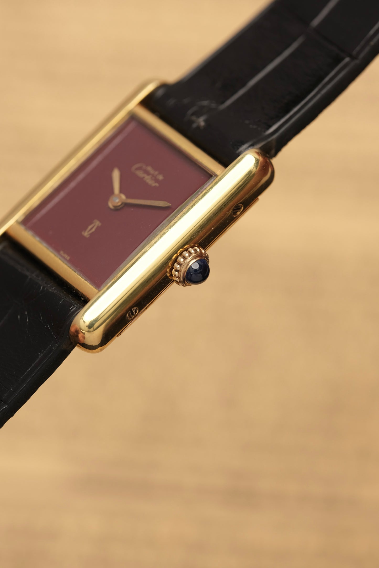 CARTIER MUST DE TANK VERMEIL (SM 20x28mm) BURGUNDY RED DIAL HAND WINDING