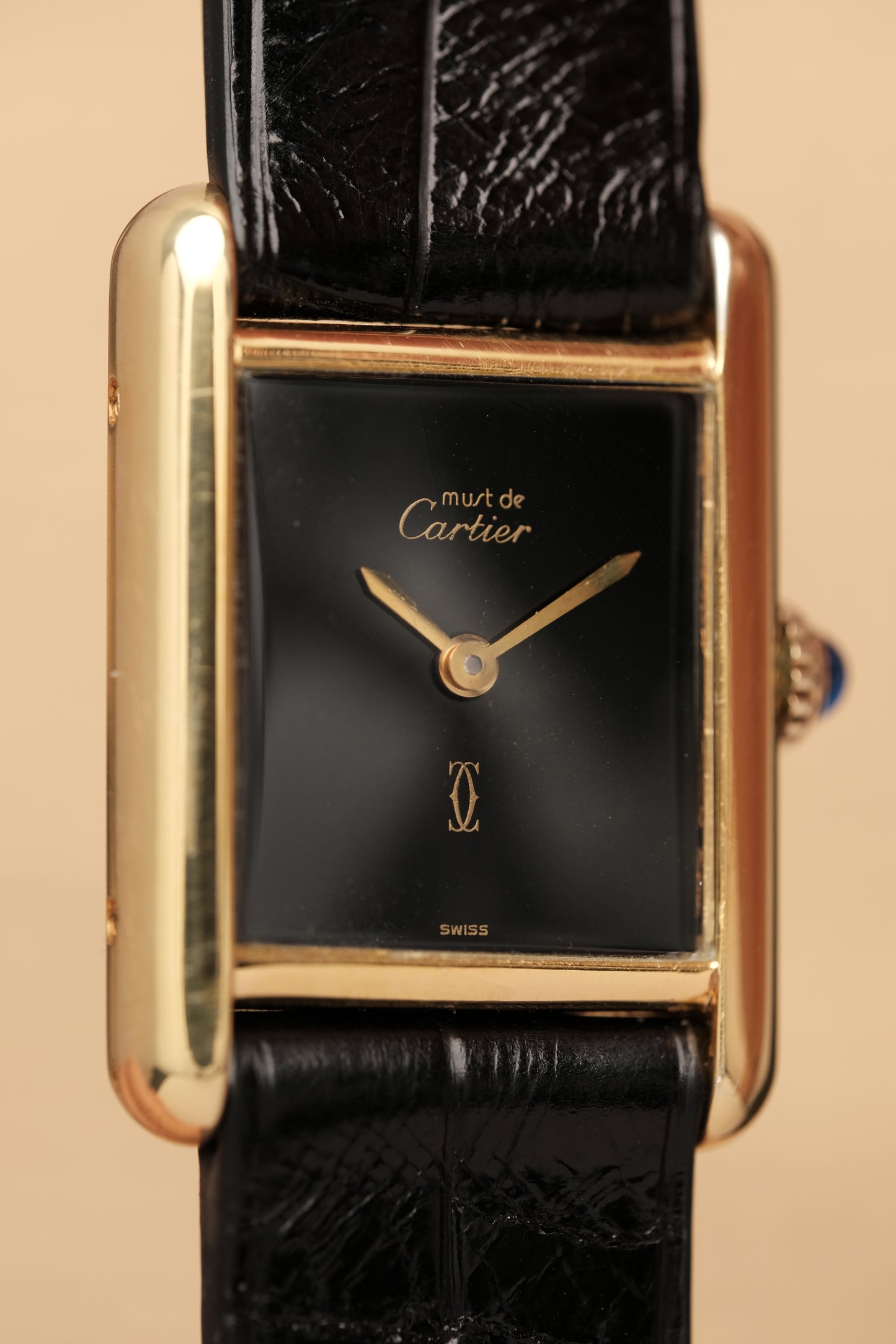 CARTIER MUST DE TANK VERMEIL (SM 20x28mm) BLACK DIAL HAND WINDING