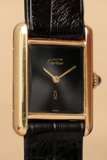 CARTIER MUST DE TANK VERMEIL (SM 20x28mm) BLACK DIAL HAND WINDING