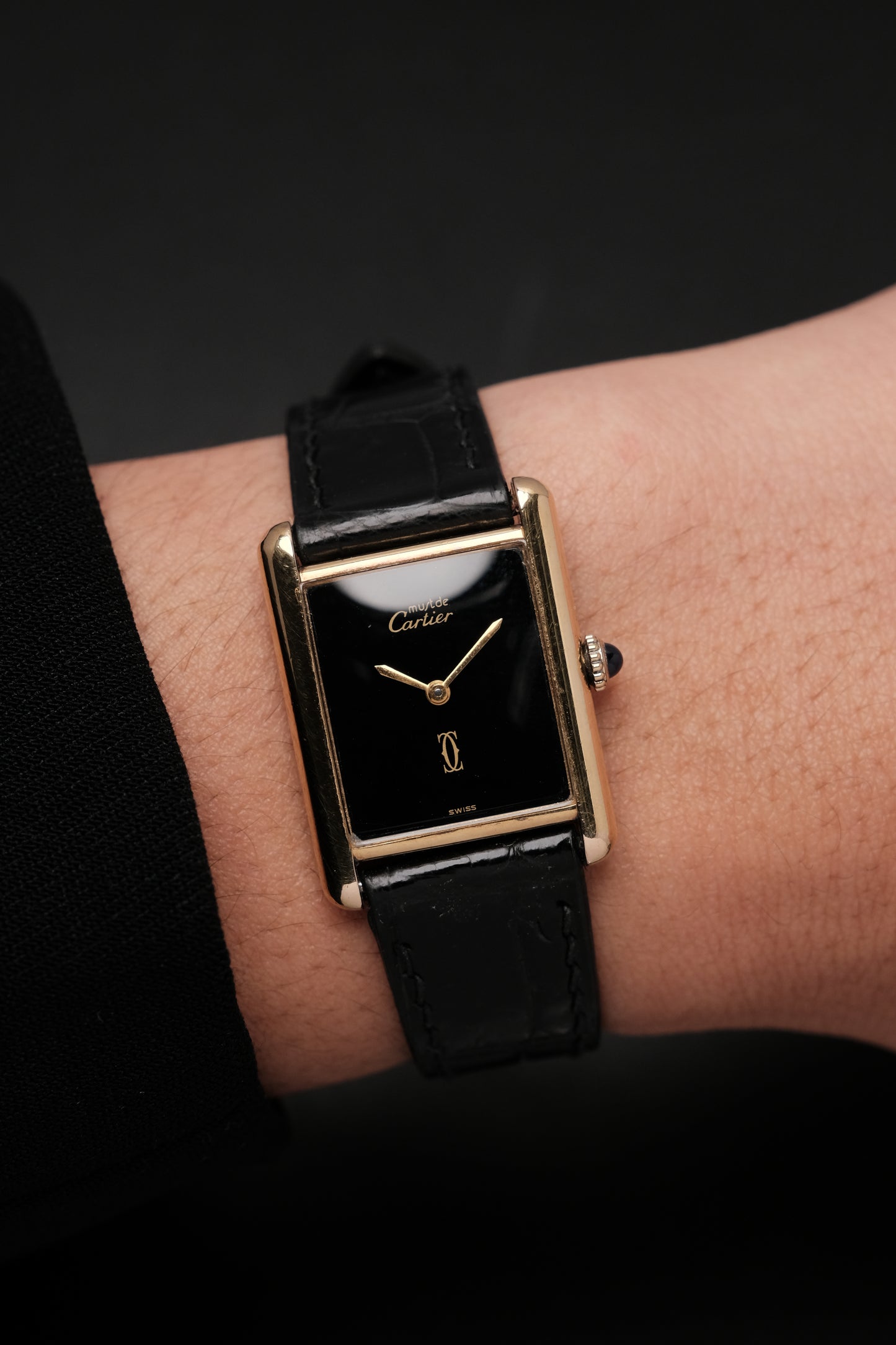 CARTIER MUST DE TANK VERMEIL (LM 23x31mm) HAND WINDING BLACK DIAL 6048114