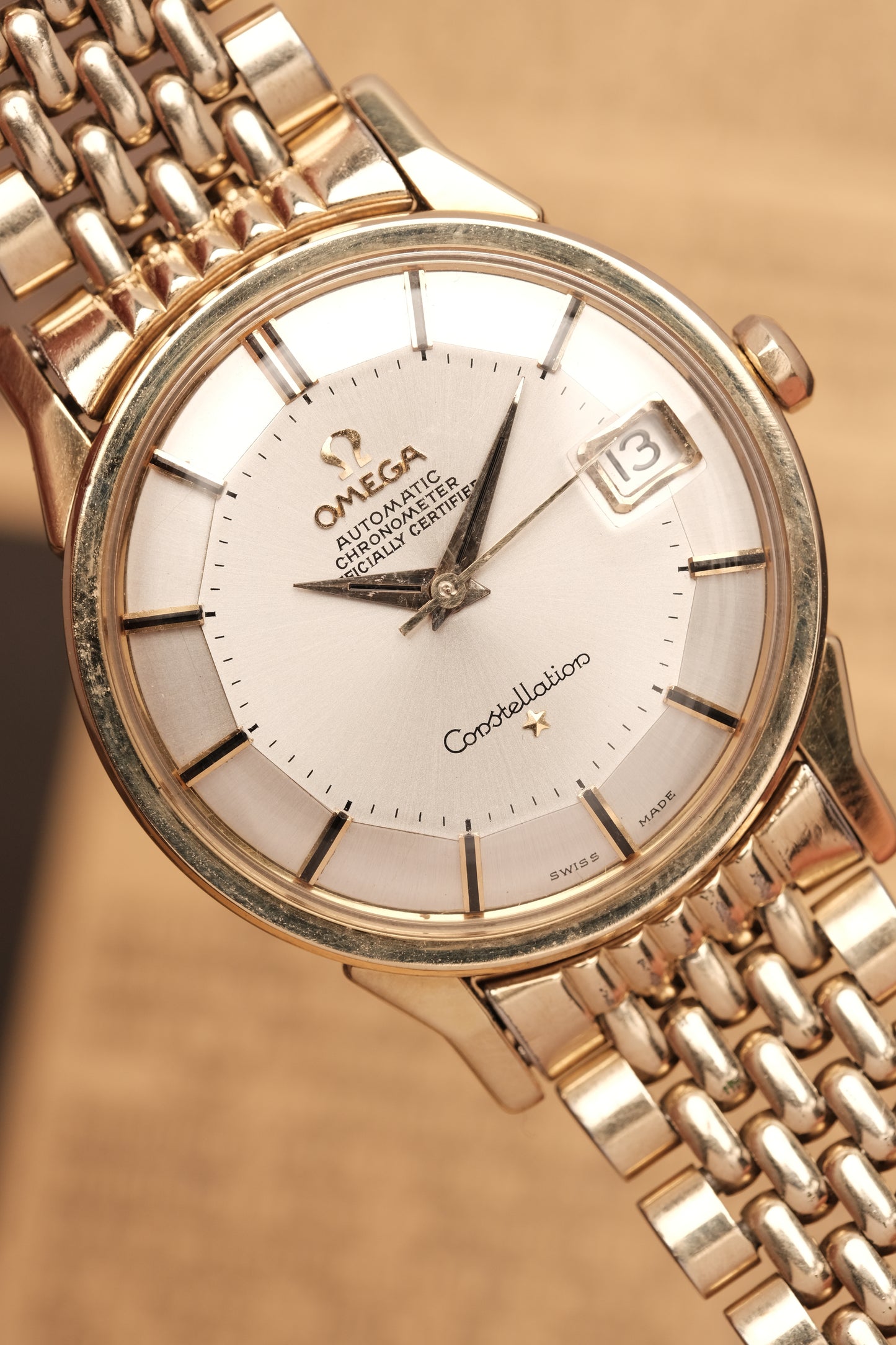1966 OMEGA CONSTELLATION PIE PAN DOG LEG White Dial AUTOMATIC REF. 168.005 + BOX + Beads of rice bracelet