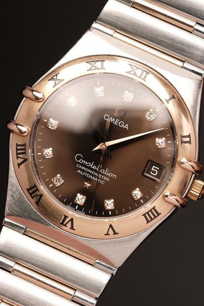 OMEGA WATCH CONSTELLATION 1301.60.00 - STAINLESS STEEL ROSE GOLD CHOCOLATE DIAMONDS (2000S)