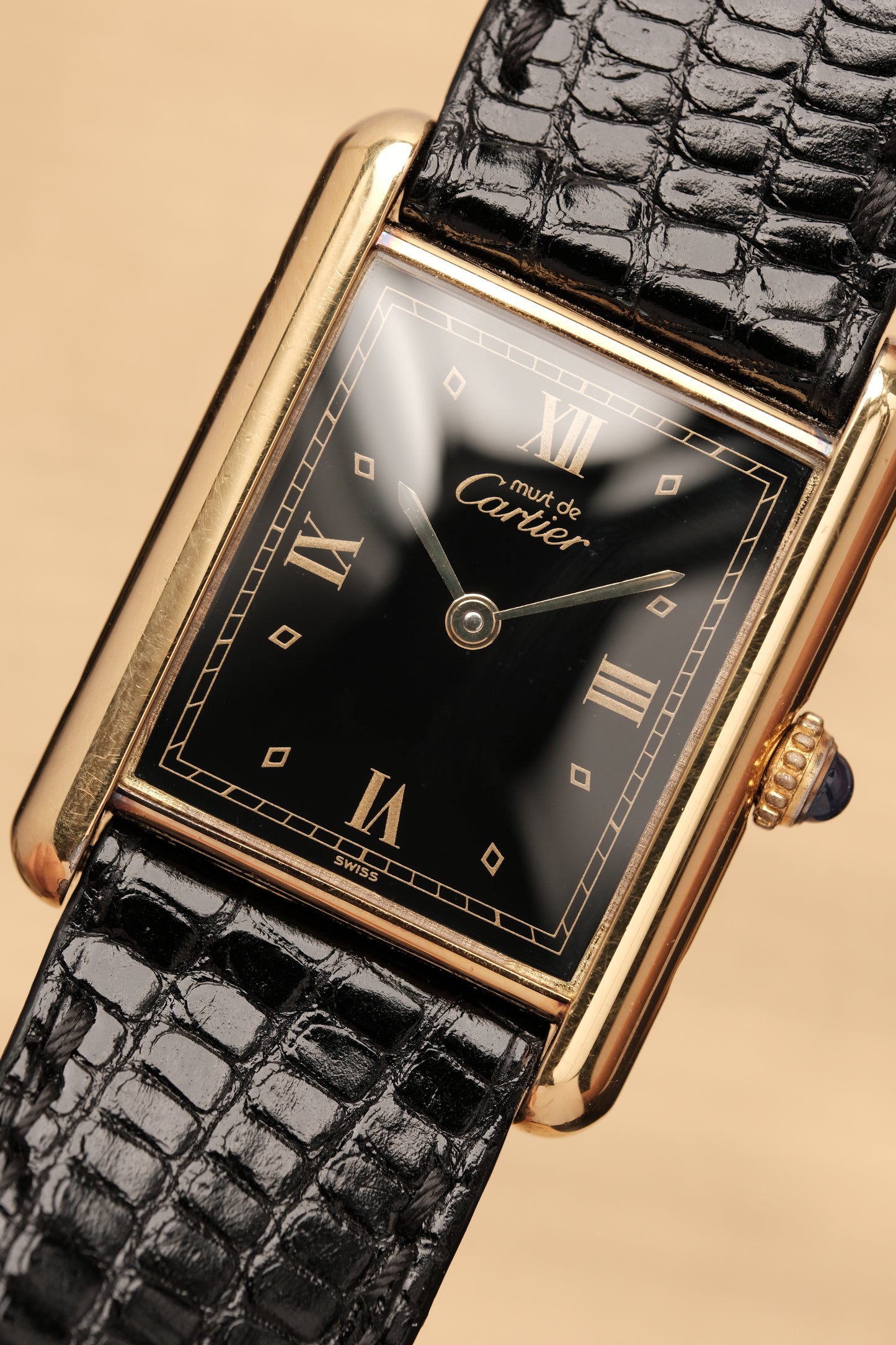 CARTIER MUST DE TANK VERMEIL (LM 23x31mm)Black Glossy Art Deco Dial 1990s Ref. 590005