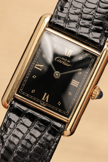 CARTIER MUST DE TANK VERMEIL (LM 23x31mm)Black Glossy Art Deco Dial 1990s Ref. 590005