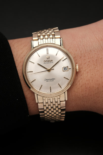 1967  14K Solid Gold Omega Seamaster De Ville reference LL 6590-1 34mm with Gold beads of rice bracelet