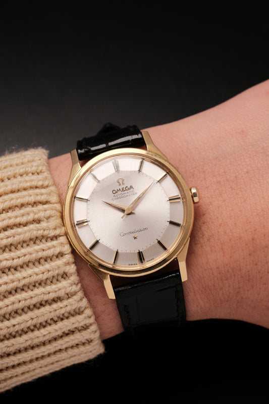 1962 18k Solid Gold 167.005 OMEGA CONSTELLATION PIE PAN DOG LEG White Dial AUTOMATIC CHRONOMETER