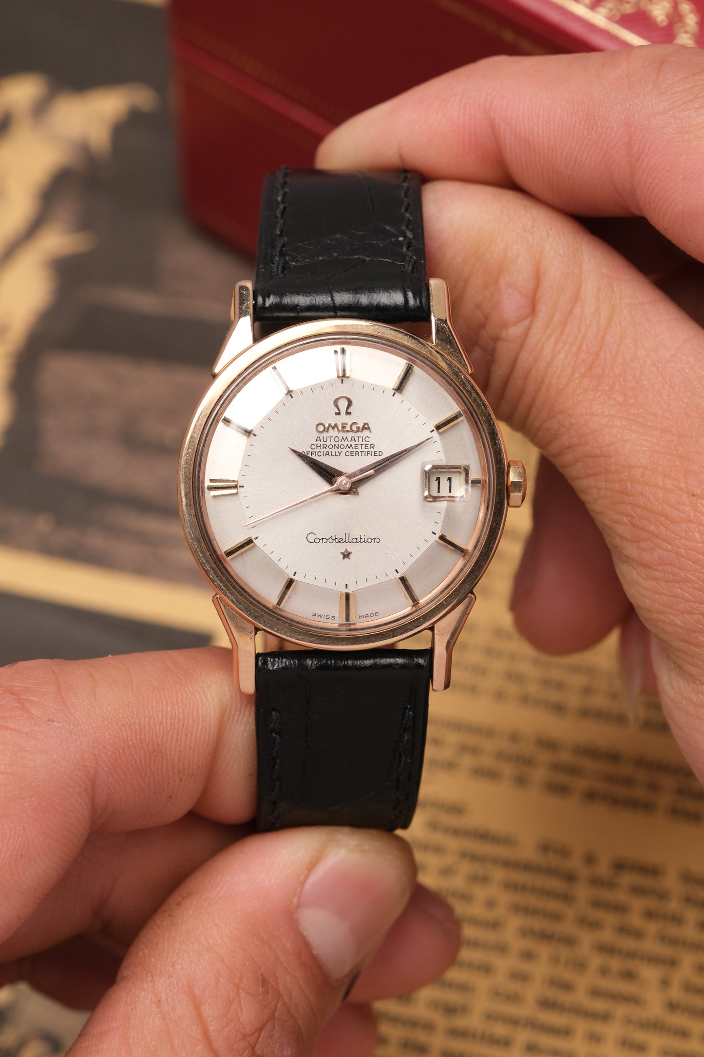 1966 OMEGA CONSTELLATION PIE PAN DOG LEG ROSE GOLD AUTOMATIC CHRONOMETER REF. 168.005