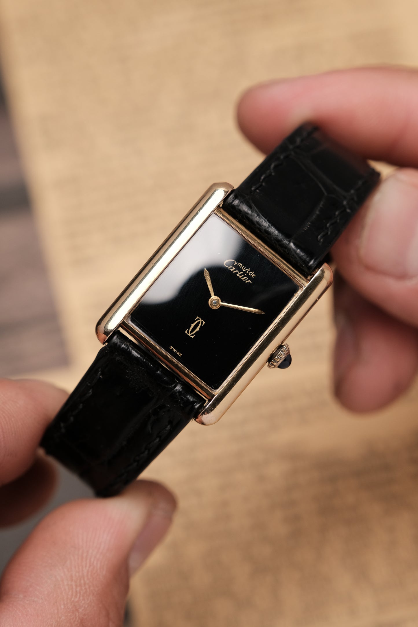 CARTIER MUST DE TANK VERMEIL (LM 23x31mm) HAND WINDING BLACK DIAL 6048114