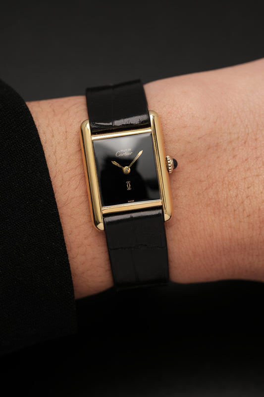 CARTIER MUST DE TANK VERMEIL (SM 20x28mm) BLACK DIAL HAND WINDING