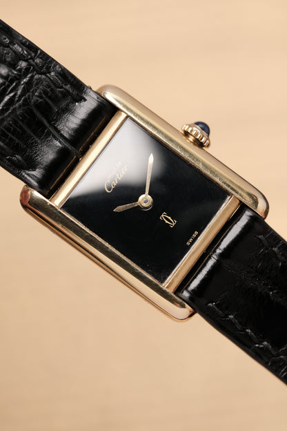 CARTIER MUST DE TANK VERMEIL (SM 20x28mm) BLACK DIAL HAND WINDING 3012300