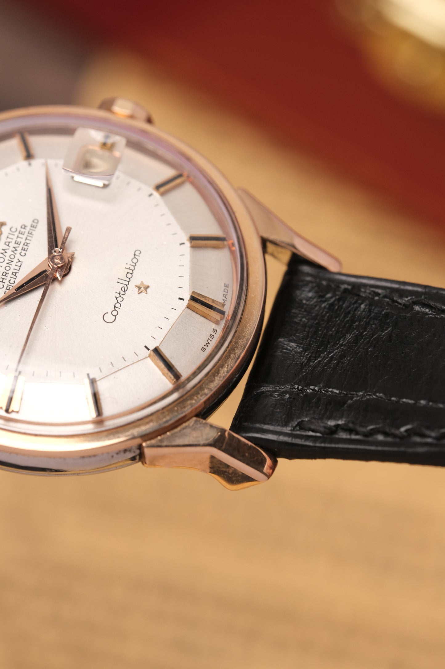 1966 OMEGA CONSTELLATION PIE PAN DOG LEG ROSE GOLD AUTOMATIC CHRONOMETER REF. 168.005