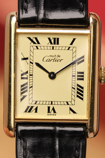 1990's CARTIER MUST DE CARTIER TANK VERMEIL ROMAN DIAL Manual Winding 23MM + Box