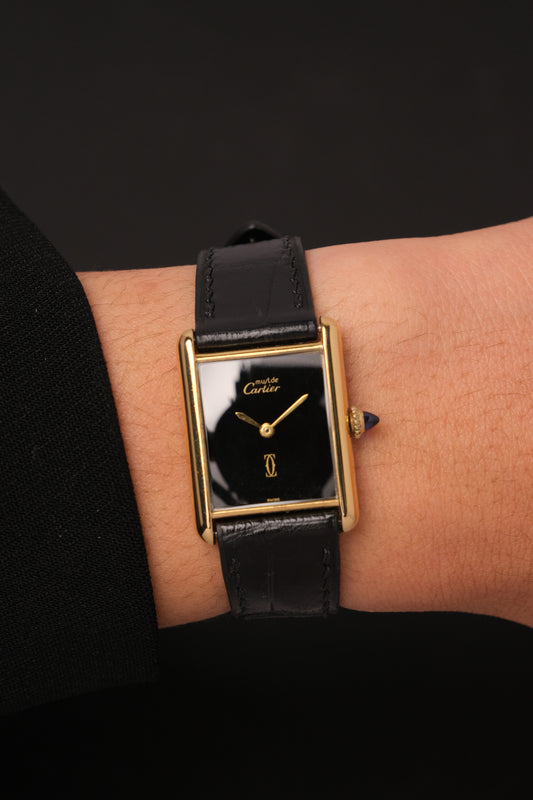 CARTIER MUST DE CARTIER TANK 23x31 Hand Winding VERMEIL Black DIAL REF. 6 213967