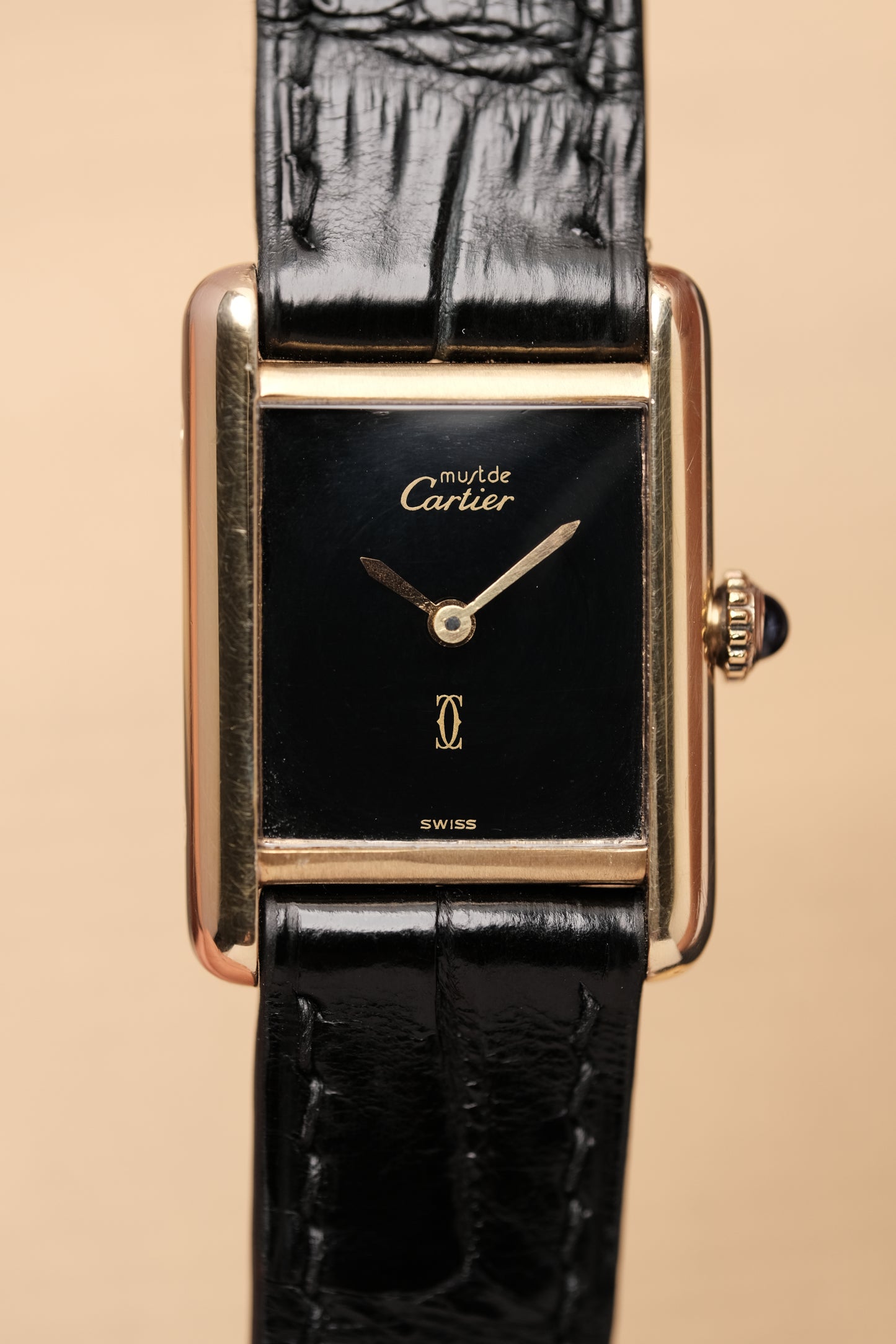CARTIER MUST DE TANK VERMEIL (SM 20x28mm) BLACK DIAL HAND WINDING 3012300