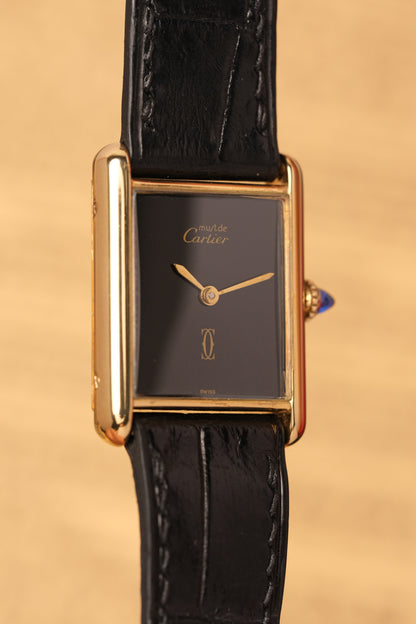 CARTIER MUST DE CARTIER TANK 23x31 Hand Winding VERMEIL Black DIAL REF. 6 213967