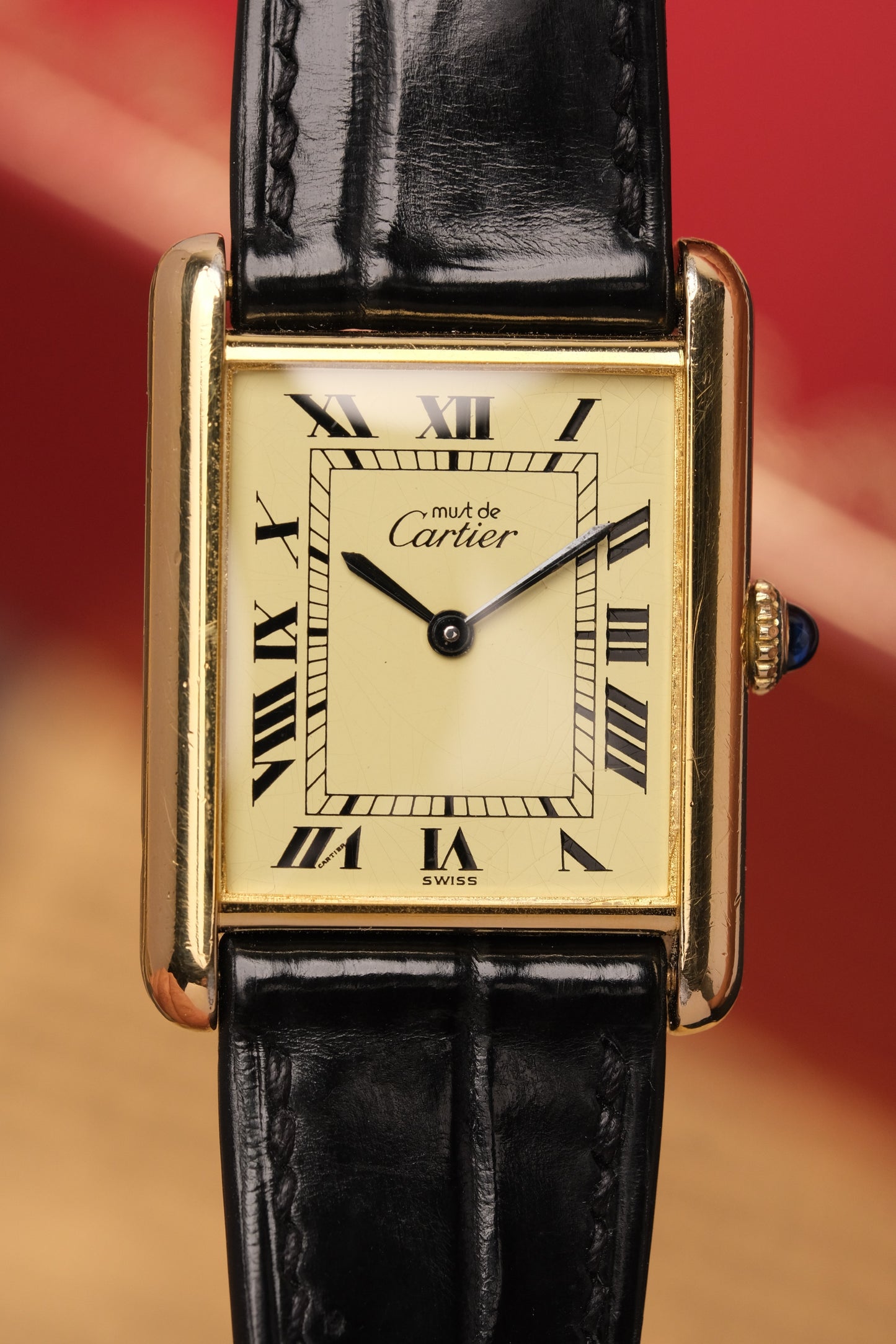 1990's CARTIER MUST DE CARTIER TANK VERMEIL ROMAN DIAL Manual Winding 23MM + Box