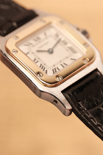 Cartier Santos Galbee 1057930 Quartz Gold/Steel White Dial SM (24x35mm) + Box and Paper