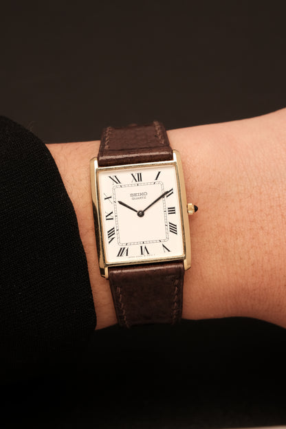 Vintage Japanese Classic Seiko Tank 6020-5050 White Dial Roman numerals (25x32mm)