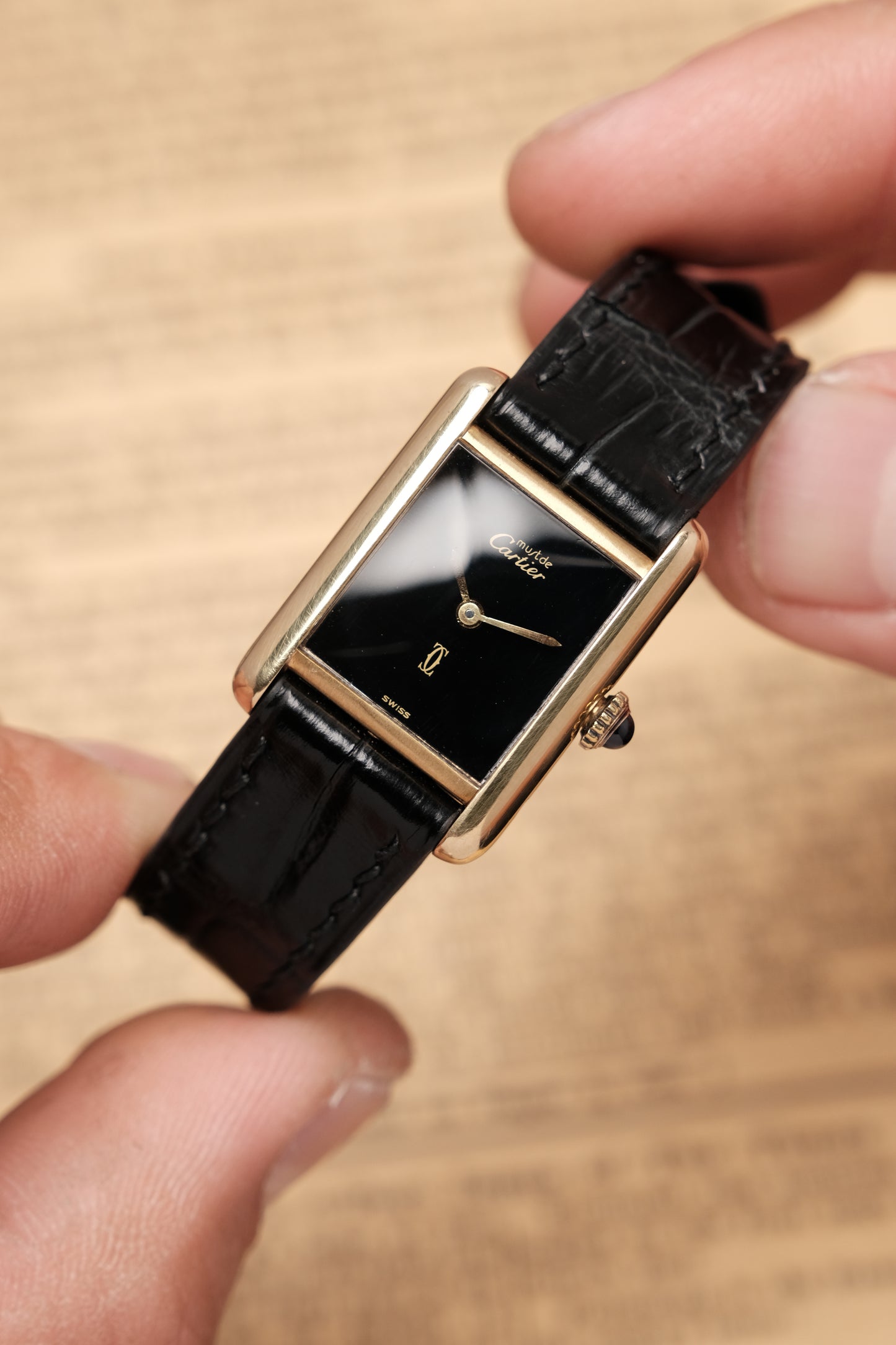 CARTIER MUST DE TANK VERMEIL (SM 20x28mm) BLACK DIAL HAND WINDING 3012300