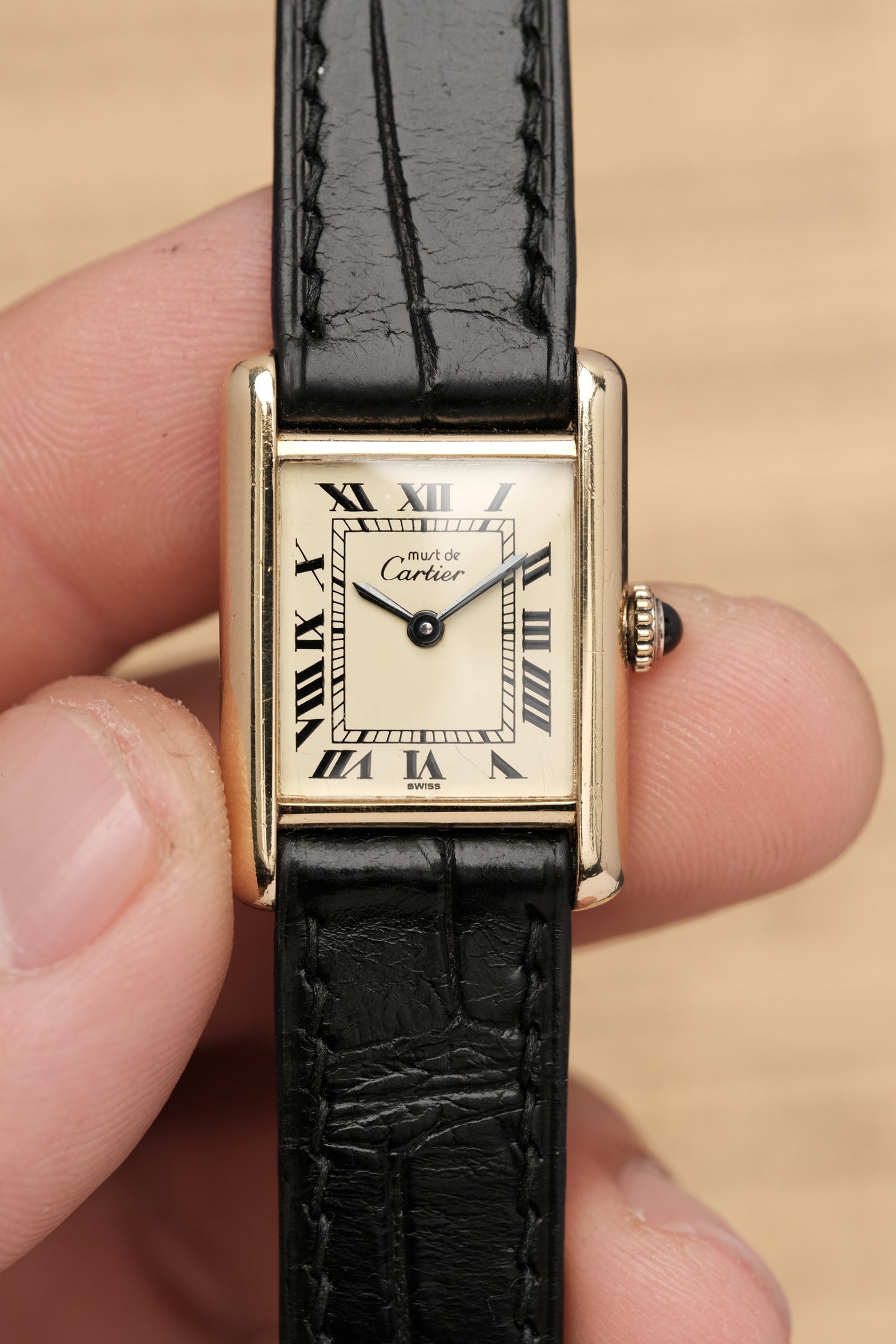 Vintage Cartier Must De Tank Vermeil (SM 20x28mm) ROMAN DIAL Hand Windding Ref.3096998