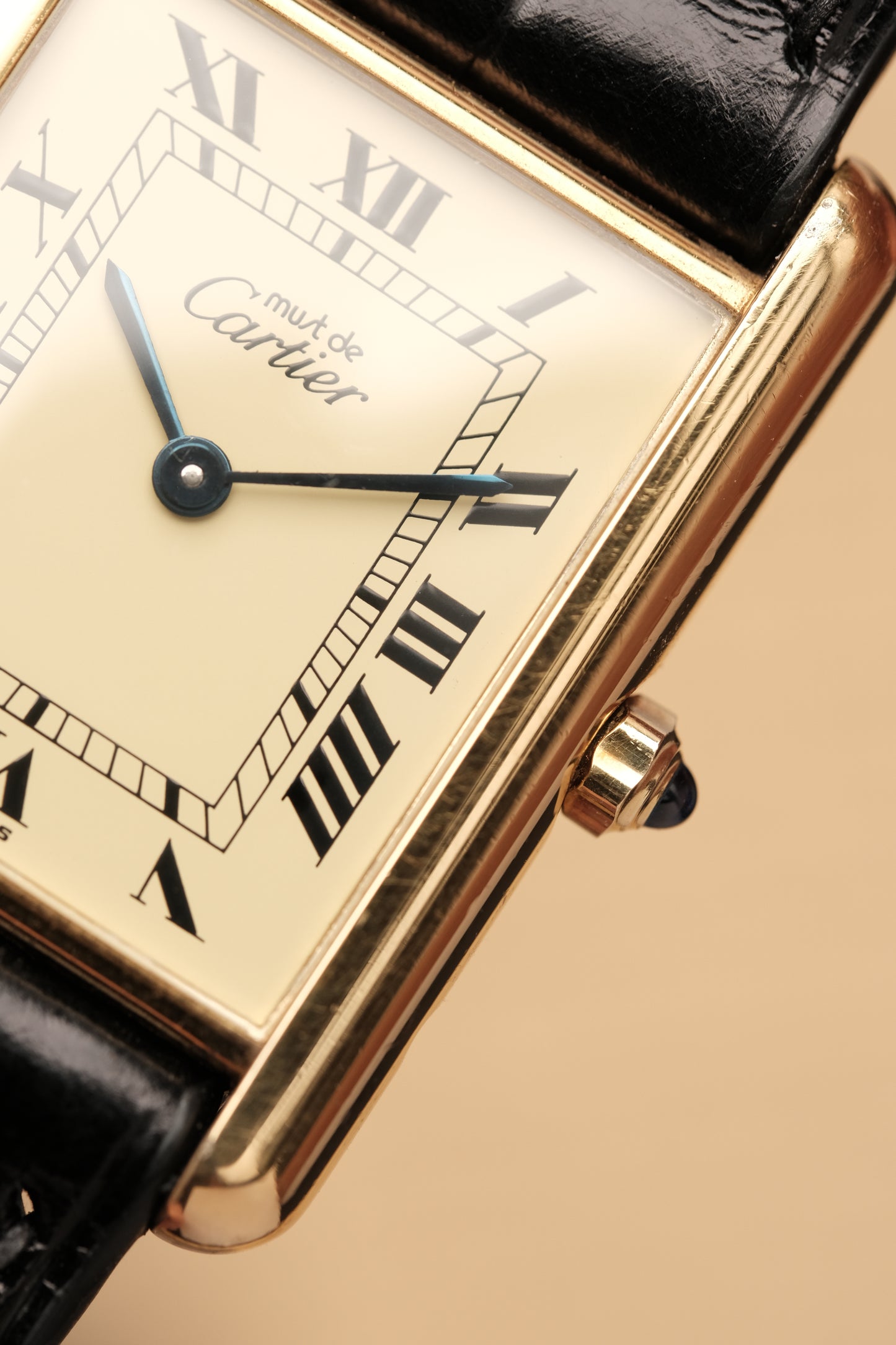 CARTIER MUST DE TANK VERMEIL (LM 23x31mm) ROMAN DIAL QUARTZ + Black Strap
