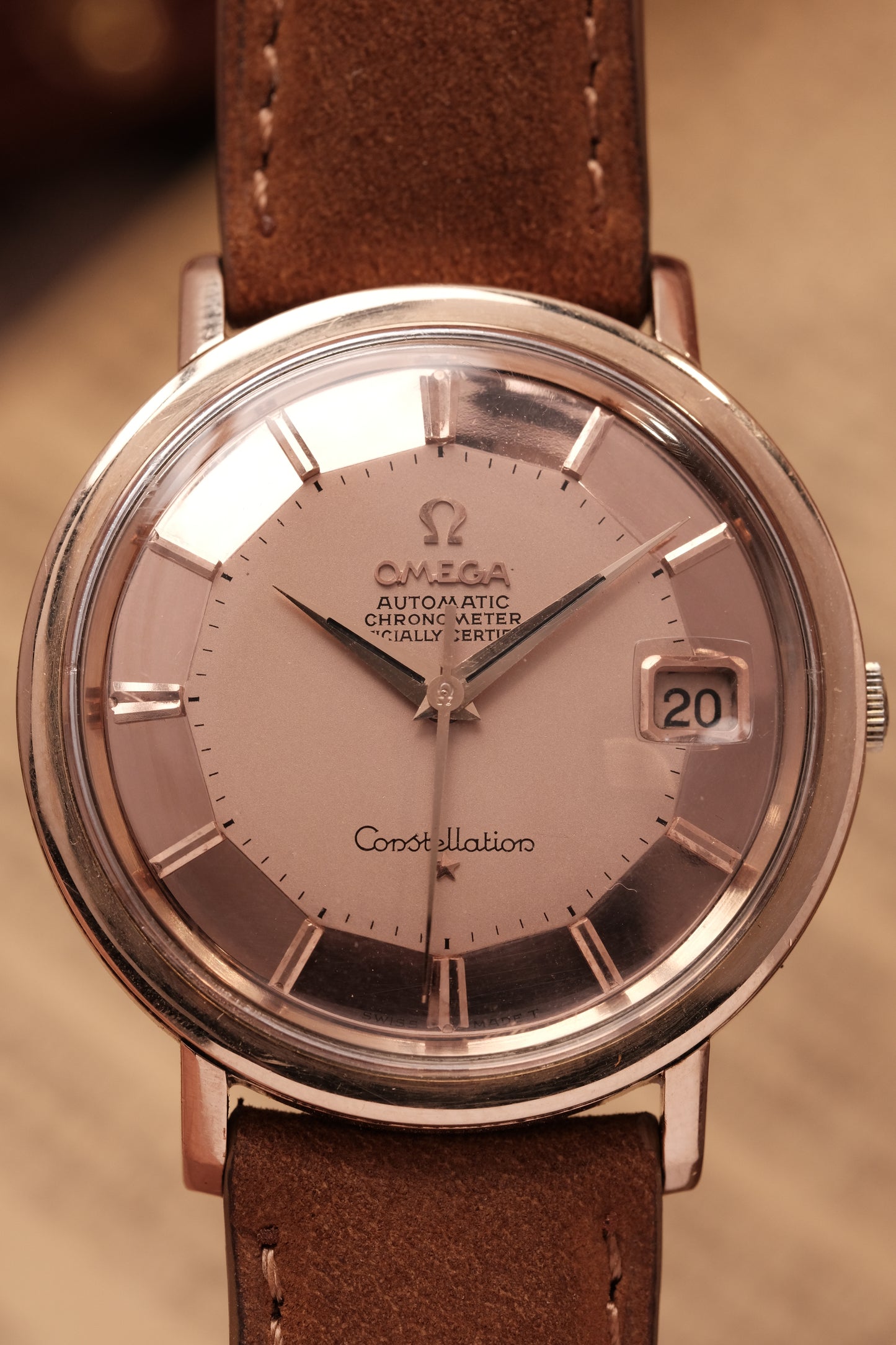 1966 OMEGA CONSTELLATION PIE PAN Mirror Rose Gold Dial (Salmon Dial )CHRONOMETER REF 168.004