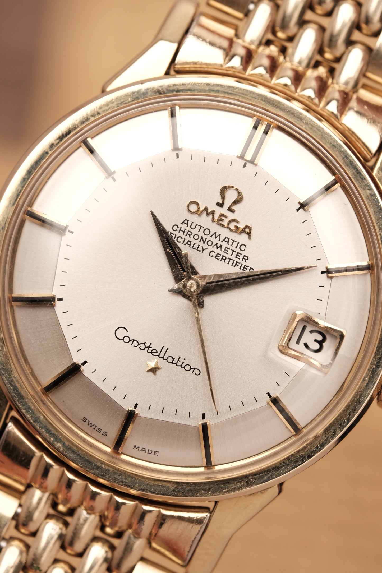 1966 OMEGA CONSTELLATION PIE PAN DOG LEG White Dial AUTOMATIC REF. 168.005 + BOX + Beads of rice bracelet