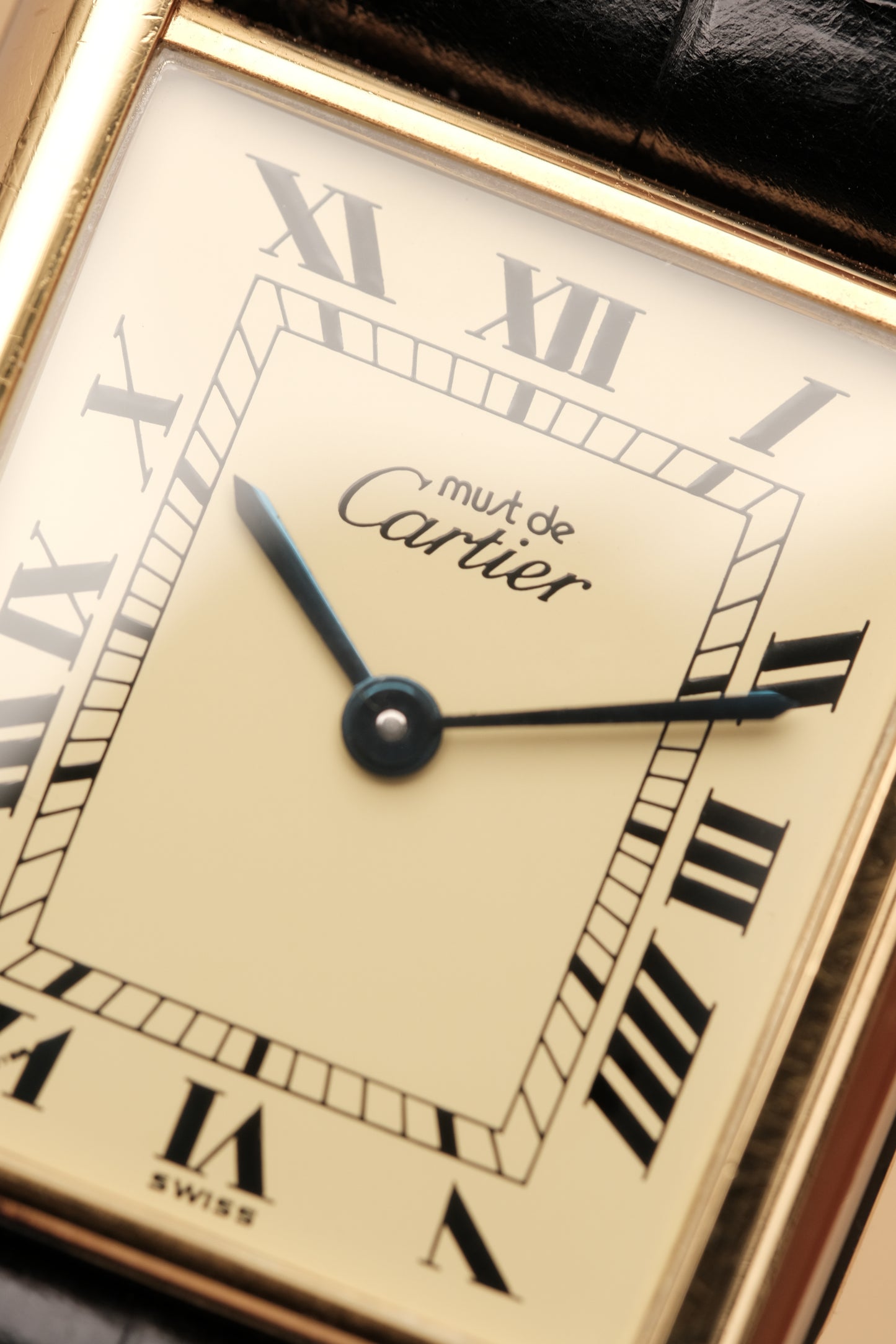 CARTIER MUST DE TANK VERMEIL (LM 23x31mm) ROMAN DIAL QUARTZ + Black Strap