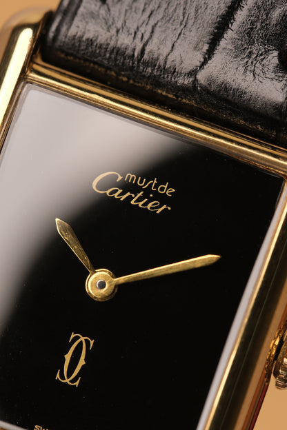 CARTIER MUST DE CARTIER TANK 23x31 Hand Winding VERMEIL Black DIAL REF. 6 213967