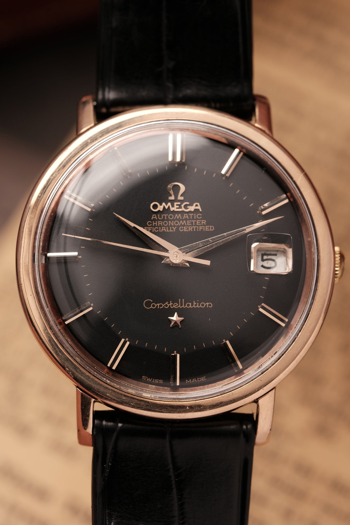 1966 OMEGA CONSTELLATION PIE PAN  Black Dial Rose Gold AUTOMATIC CHRONOMETER REF. 168.004
