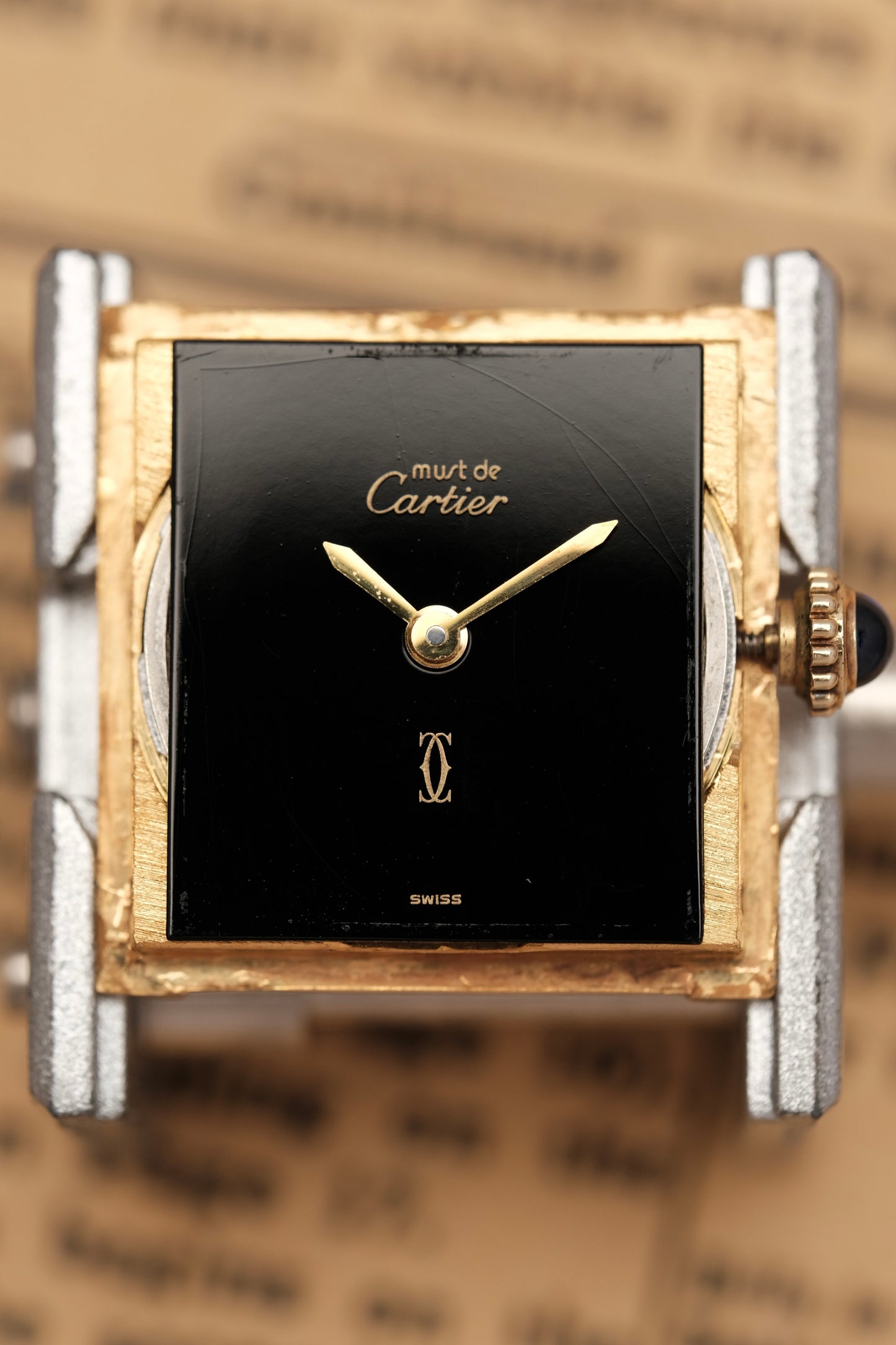 CARTIER MUST DE TANK VERMEIL (SM 20x28mm) BLACK DIAL HAND WINDING