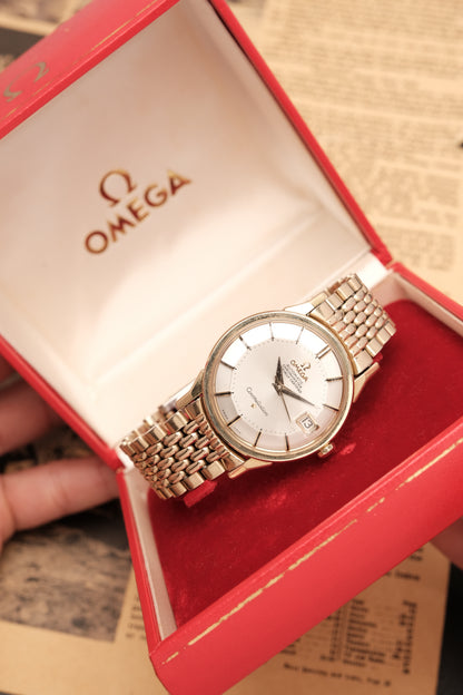 1966 OMEGA CONSTELLATION PIE PAN DOG LEG White Dial AUTOMATIC REF. 168.005 + BOX + Beads of rice bracelet