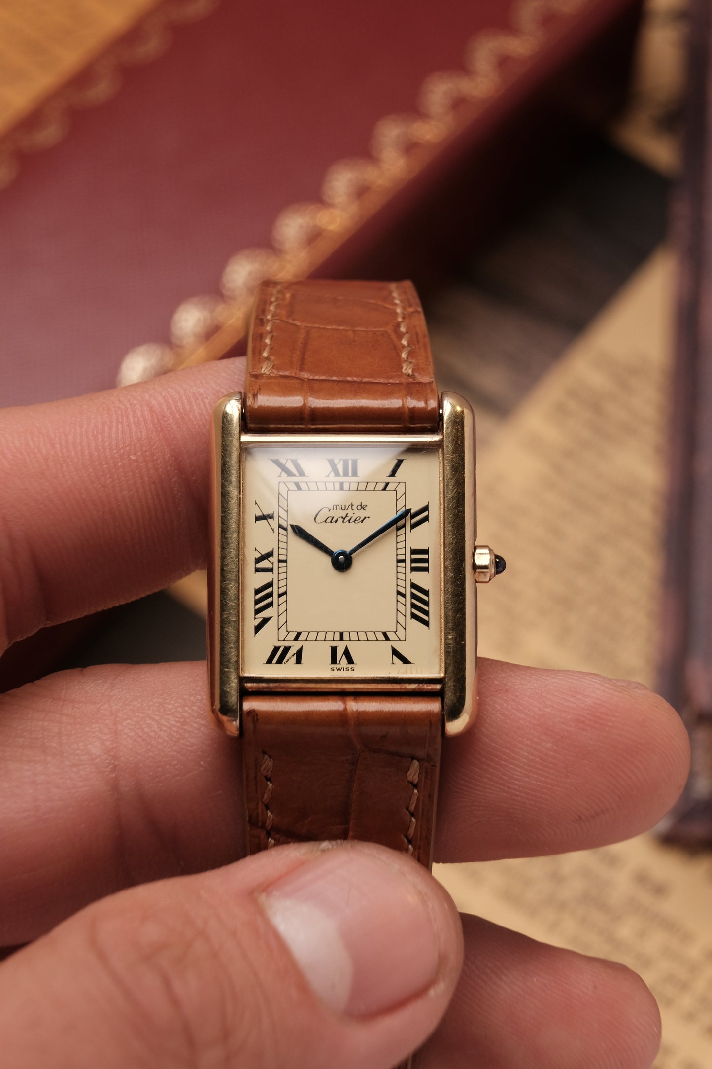 CARTIER MUST DE CARTIER TANK VERMEIL ROMAN DIAL REF. 64221