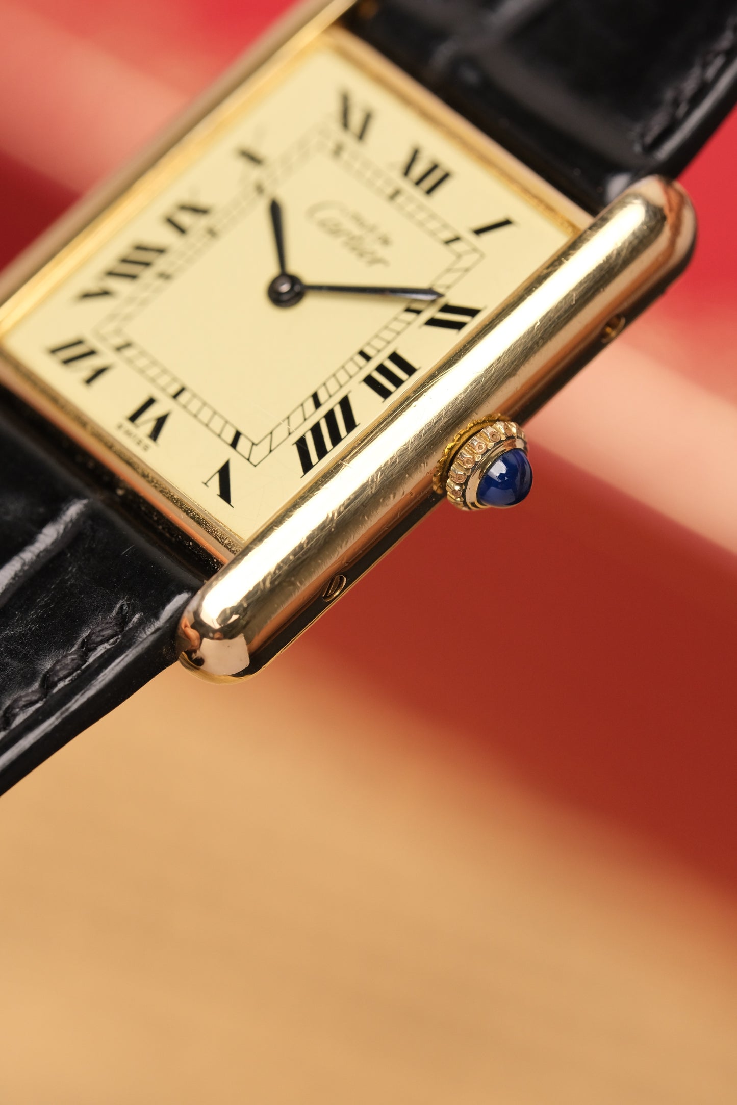 1990's CARTIER MUST DE CARTIER TANK VERMEIL ROMAN DIAL Manual Winding 23MM + Box