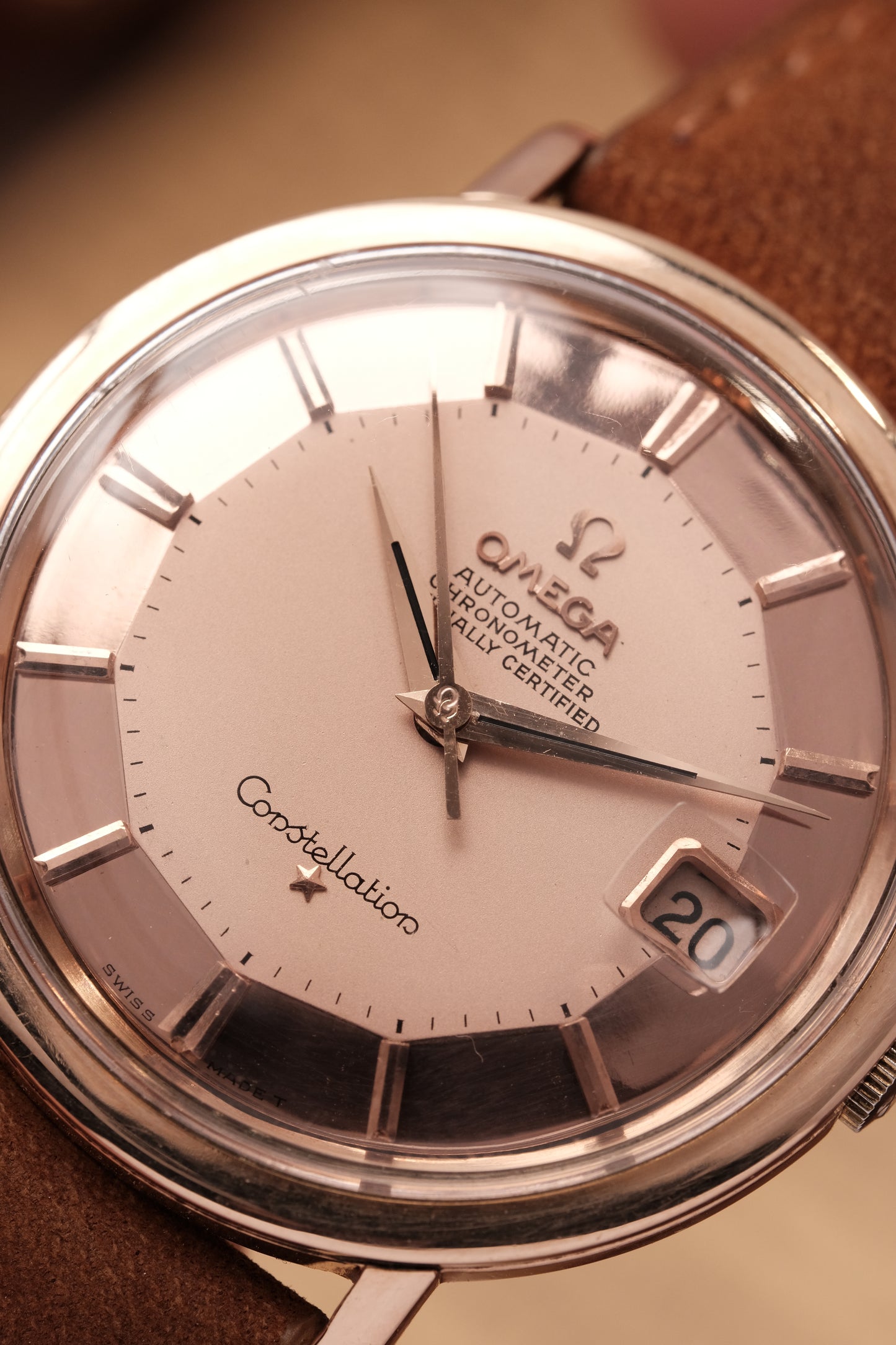 1966 OMEGA CONSTELLATION PIE PAN Mirror Rose Gold Dial (Salmon Dial )CHRONOMETER REF 168.004