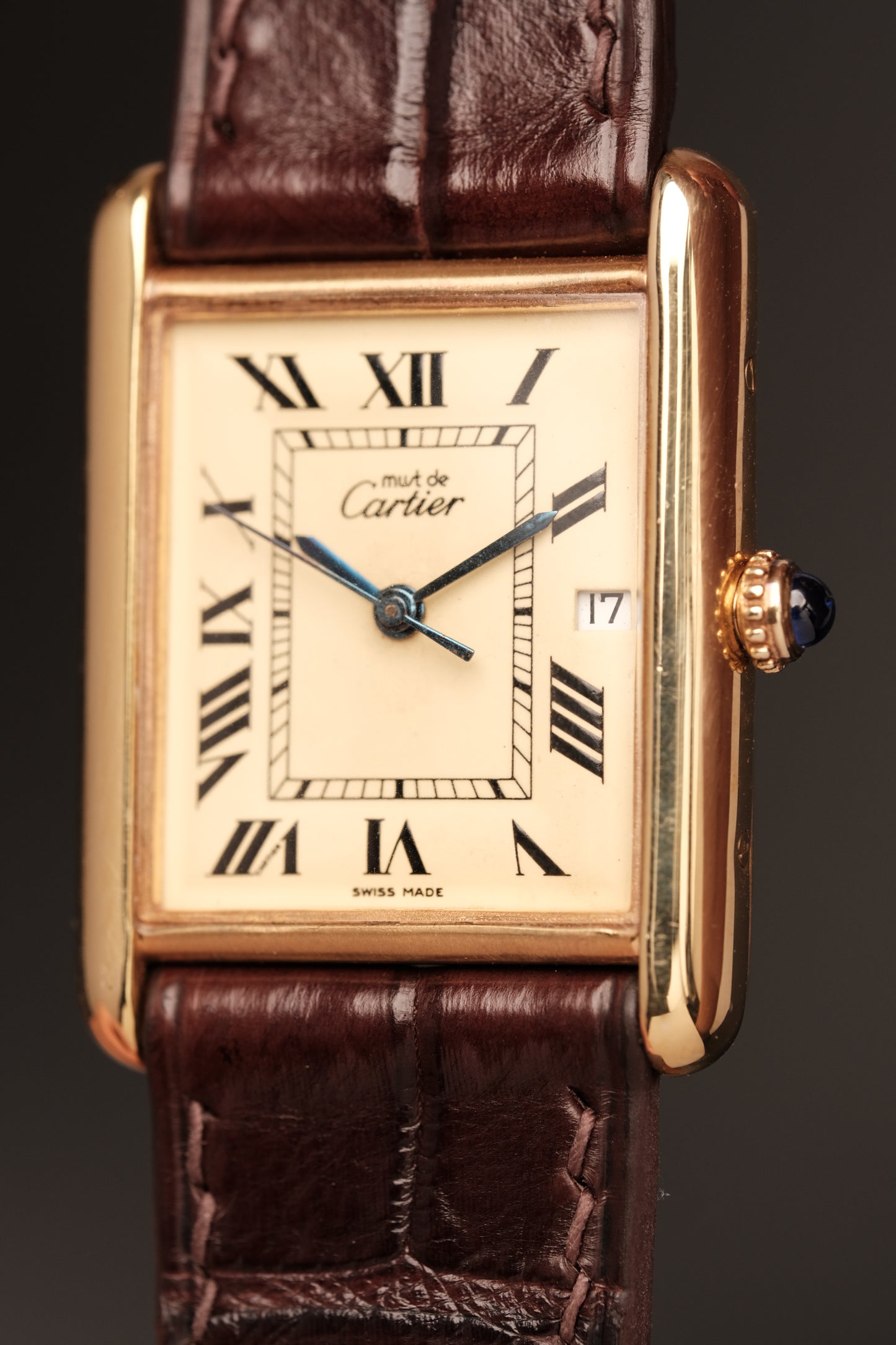 Vintage Cartier Must De Tank (XL 26x34mm) ROMAN DIAL QUARTZ Ref.2413 + Dark Brown Strap