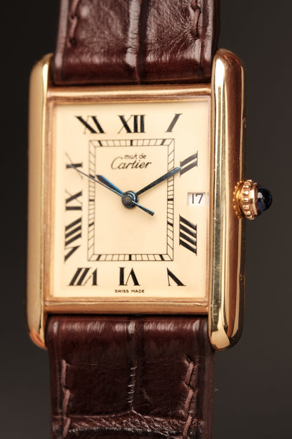Vintage Cartier Must De Tank (XL 26x34mm) ROMAN DIAL QUARTZ Ref.2413 + Dark Brown Strap