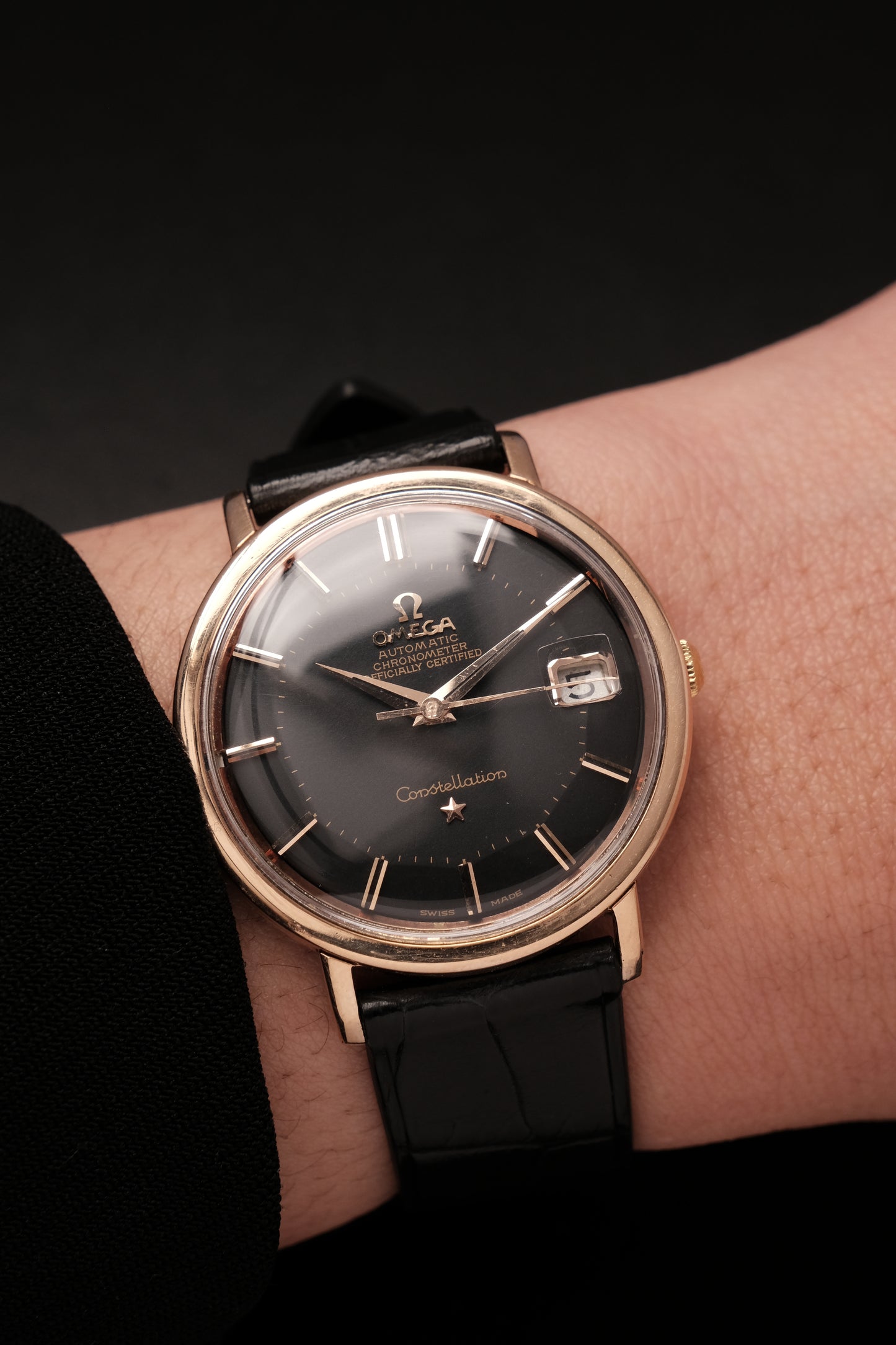 1966 OMEGA CONSTELLATION PIE PAN  Black Dial Rose Gold AUTOMATIC CHRONOMETER REF. 168.004