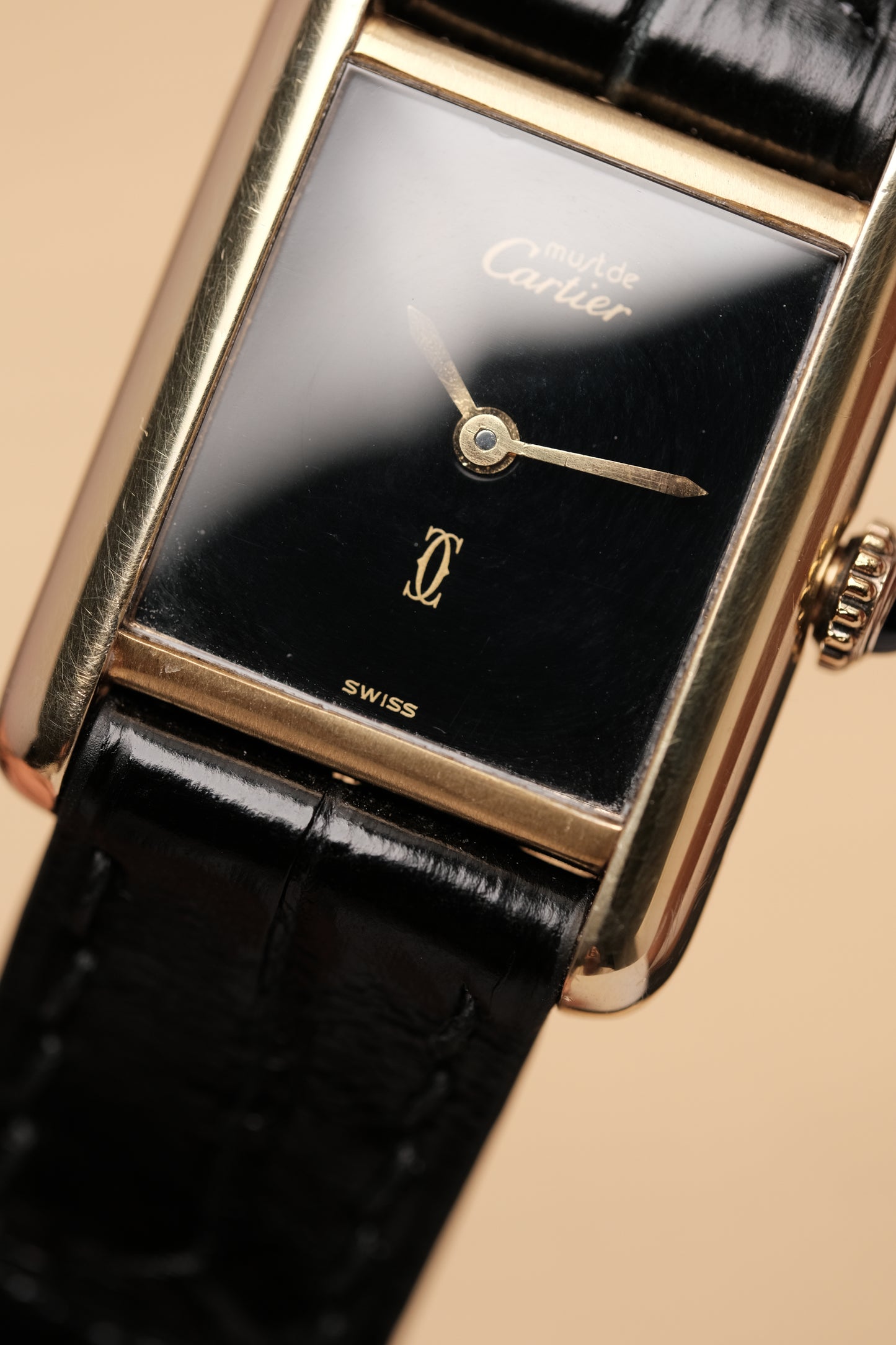 CARTIER MUST DE TANK VERMEIL (SM 20x28mm) BLACK DIAL HAND WINDING 3012300