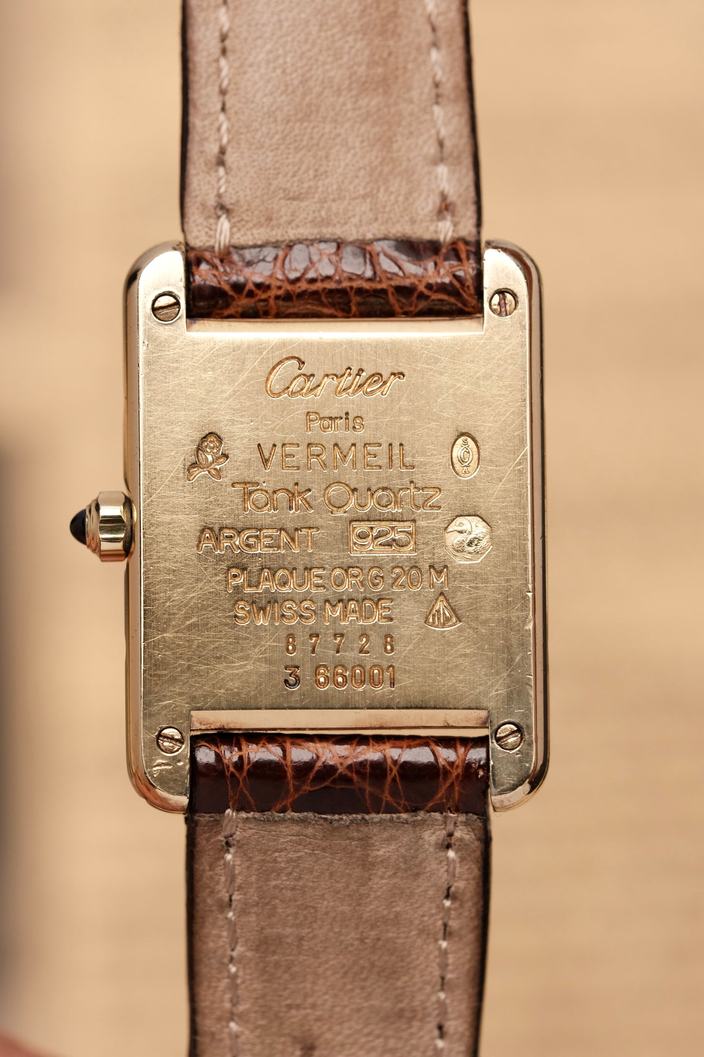 Vintage Cartier Must De Tank Vermeil (SM 20x28mm) ROMAN DIAL QUARTZ Ref.87728