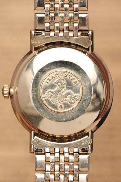 1967  14K Solid Gold Omega Seamaster De Ville reference LL 6590-1 34mm with Gold beads of rice bracelet