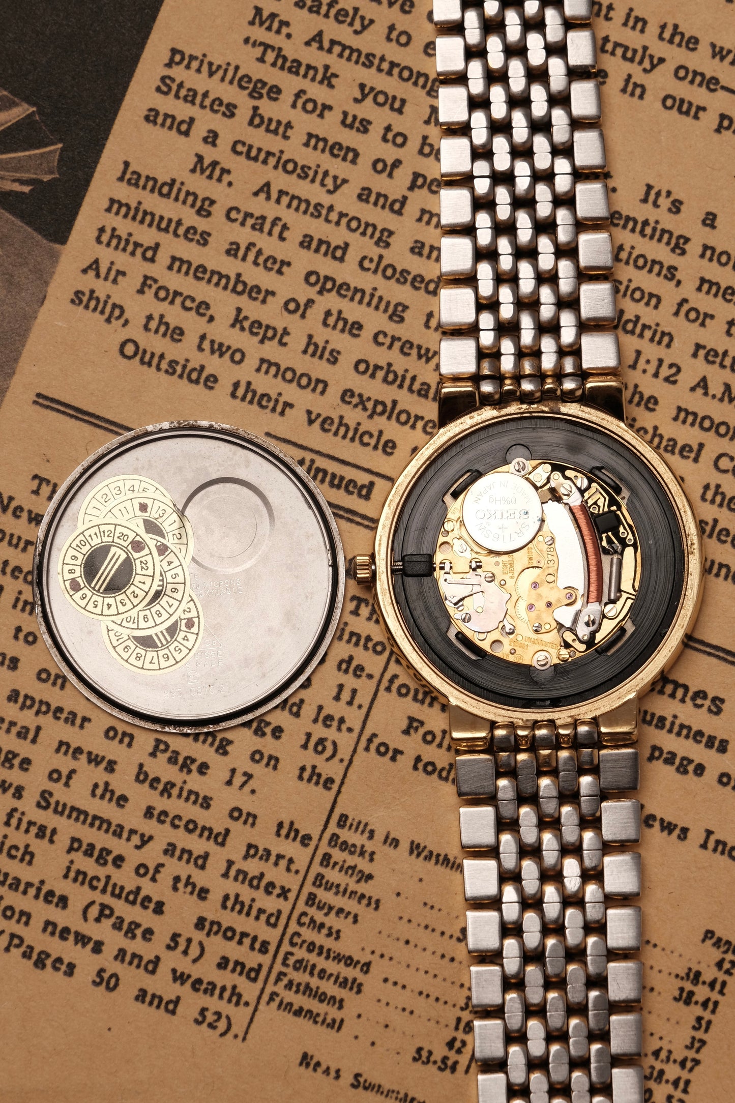 1990's (New Old Stock) Omega De Ville 395 0875.2 Quartz Gold Plated Integrated Bracelet