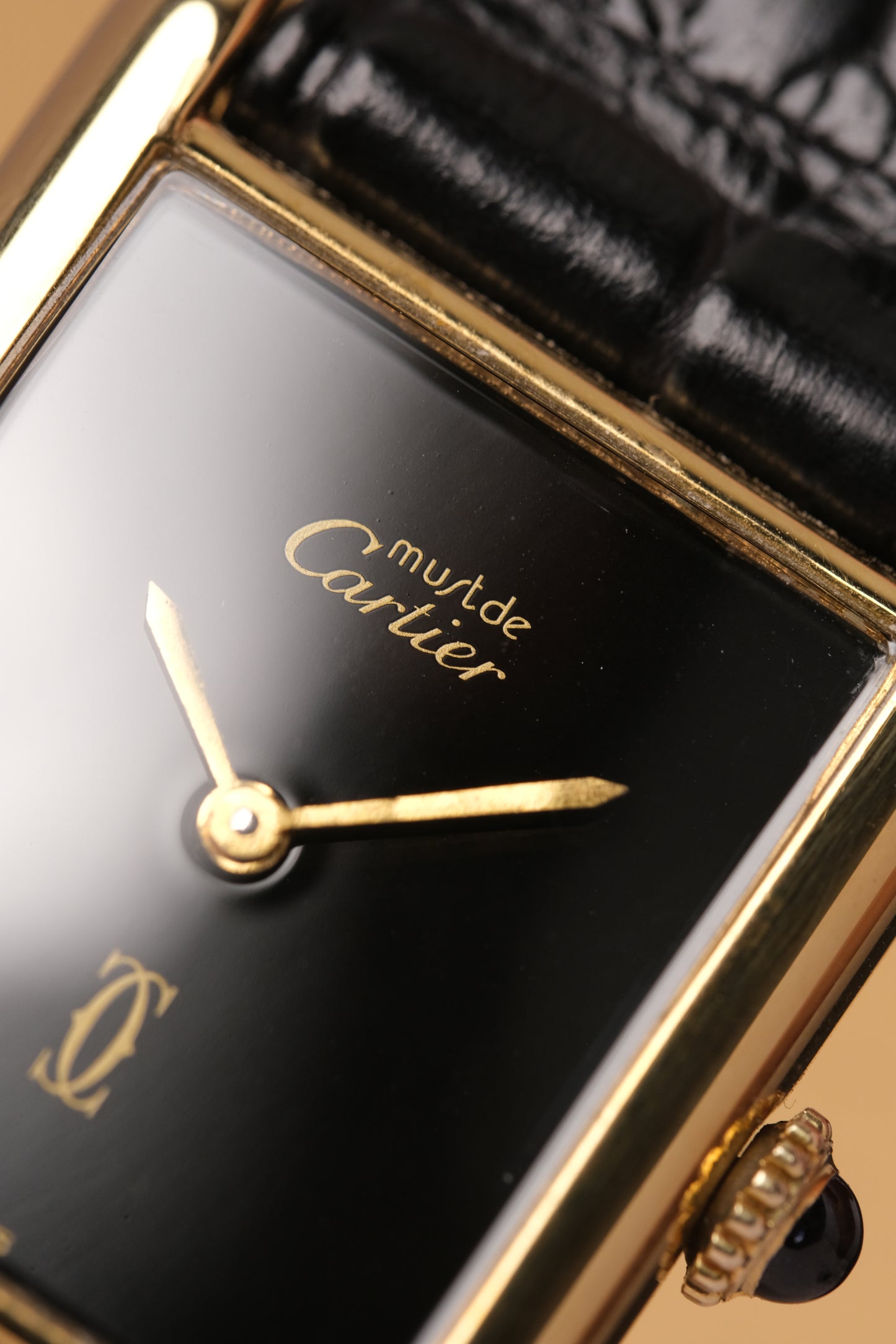 CARTIER MUST DE CARTIER TANK 23x31 Hand Winding VERMEIL Black DIAL REF. 6 062961