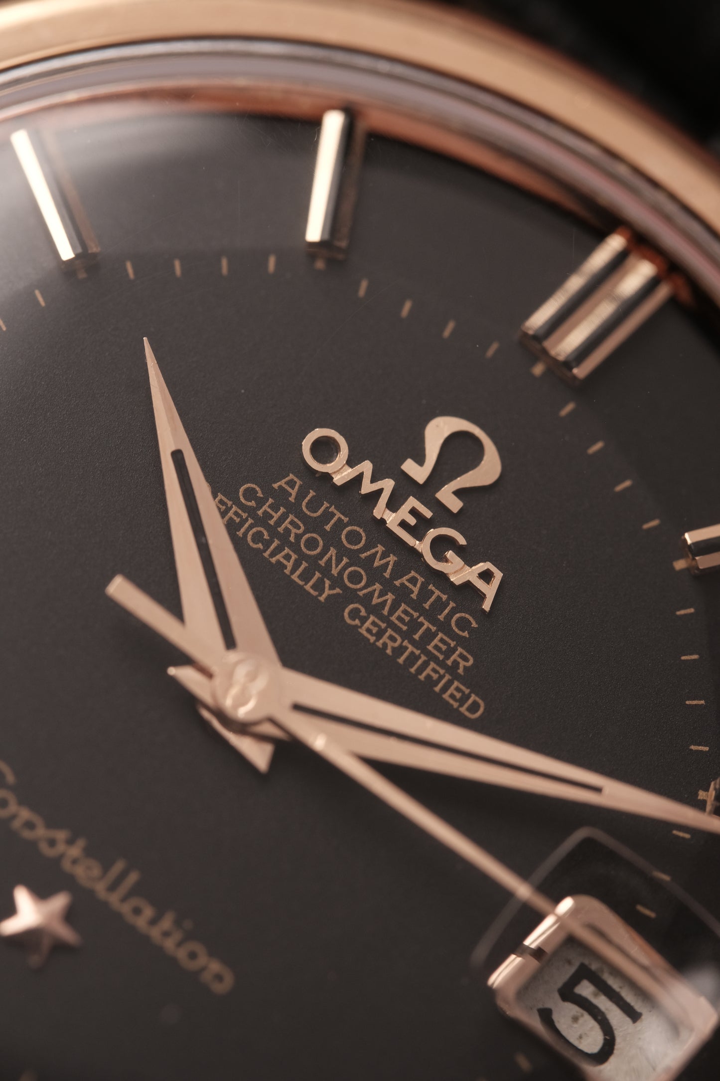 1966 OMEGA CONSTELLATION PIE PAN  Black Dial Rose Gold AUTOMATIC CHRONOMETER REF. 168.004