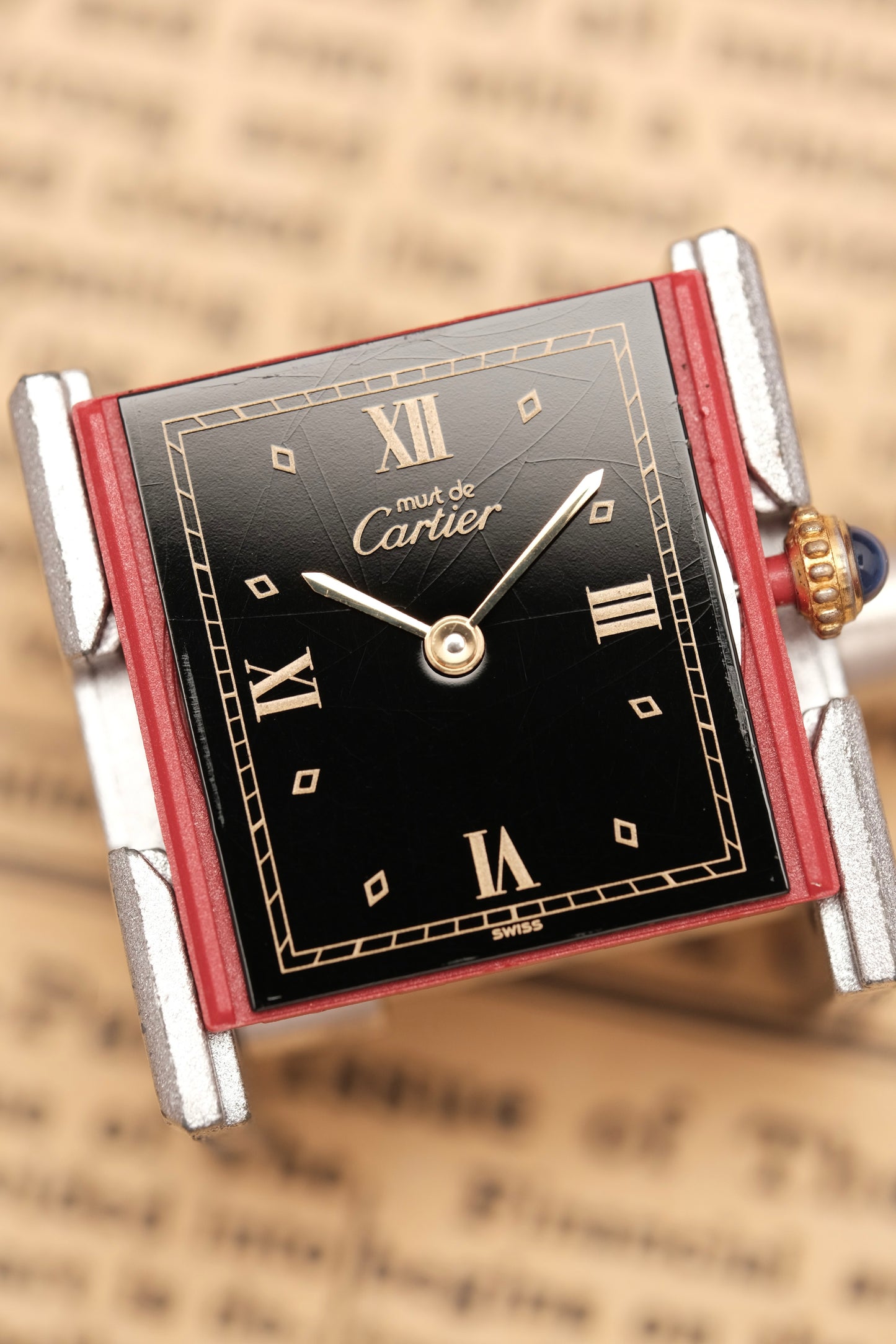 CARTIER MUST DE TANK VERMEIL (LM 23x31mm)Black Glossy Art Deco Dial 1990s Ref. 590005