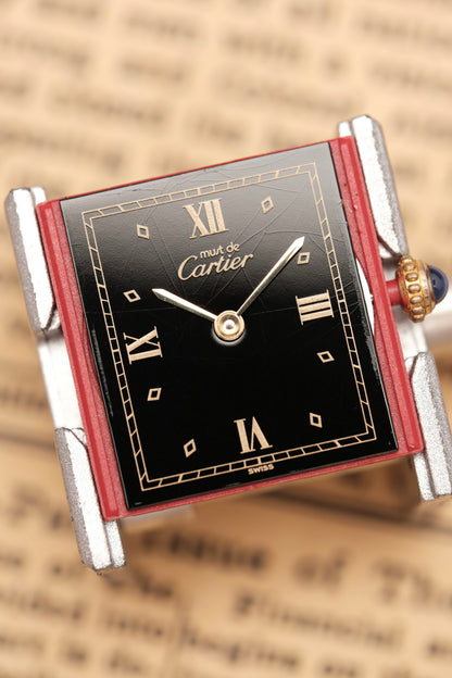 CARTIER MUST DE TANK VERMEIL (LM 23x31mm)Black Glossy Art Deco Dial 1990s Ref. 590005