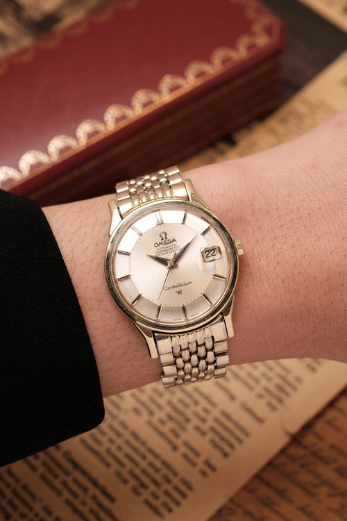 OMEGA CONSTELLATION PIE PAN DOG LEG GOLD AUTOMATIC CHRONOMETER REF. 168.005 (MOD CASE BACK)