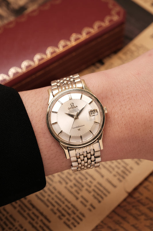 OMEGA CONSTELLATION PIE PAN DOG LEG GOLD AUTOMATIC CHRONOMETER REF. 168.005 (MOD CASE BACK)