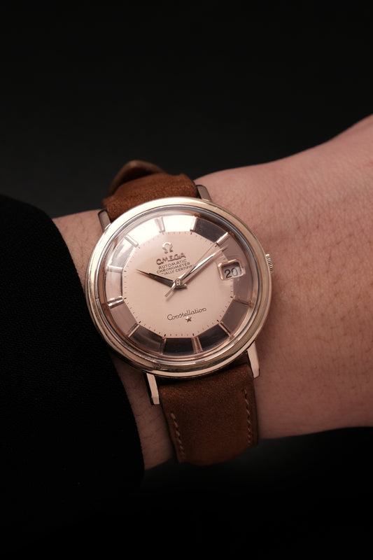 1966 OMEGA CONSTELLATION PIE PAN Mirror Rose Gold Dial (Salmon Dial )CHRONOMETER REF 168.004