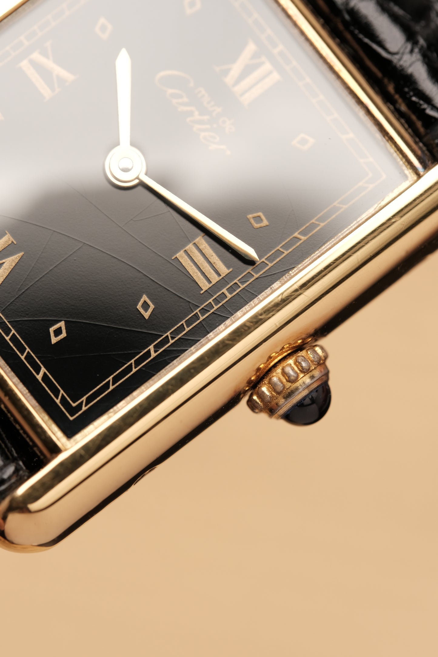 CARTIER MUST DE TANK VERMEIL (LM 23x31mm)Black Glossy Art Deco Dial 1990s Ref. 590005